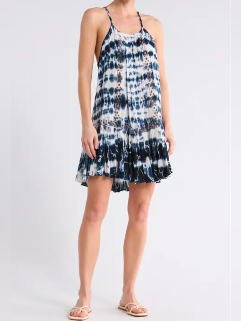 Raviya Navy & White Tie-Die        Cover Up Dress